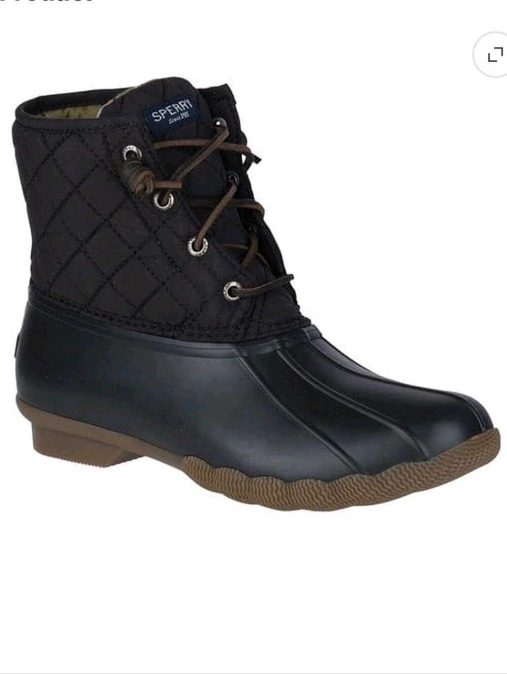 Sperry Women's Saltwater Quilted Duck Boot Size Waterproof Black Slip On Boots